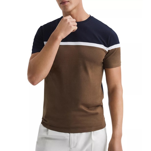Reiss Mercerized Cotton Colorblocked Crewneck Tee - Picture 1 of 5